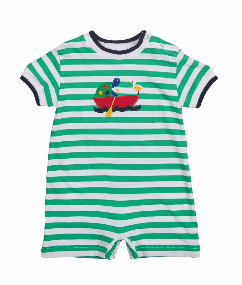 Stripe Knit Shortall With Turtle & Boat 3M-24M