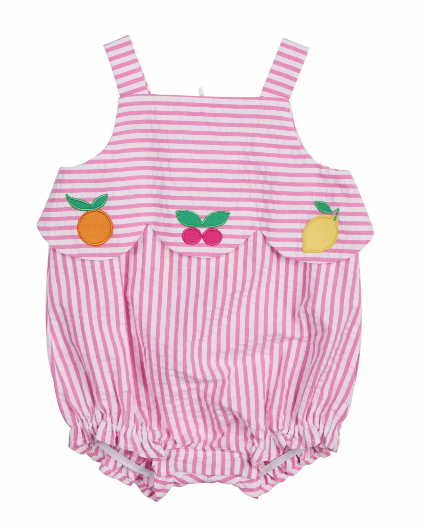 Seersucker Stripe Romper With Fruit 3M-24M
