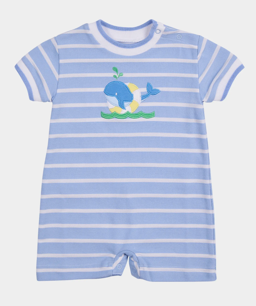 Stripe Knit Shortall With Whale 3M-24M