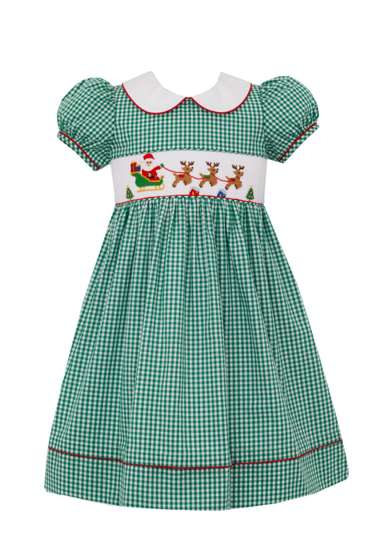 SANTA SLEIGH GIRL´S - Green gingham girl´s dress S/S