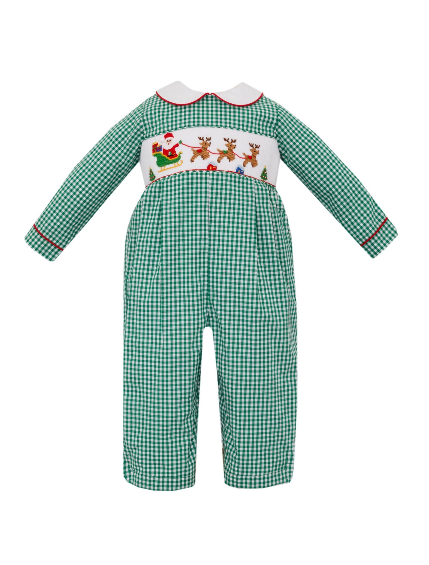 SANTA SLEIGH BOY´S - Green gingham boy´s long romper L/S