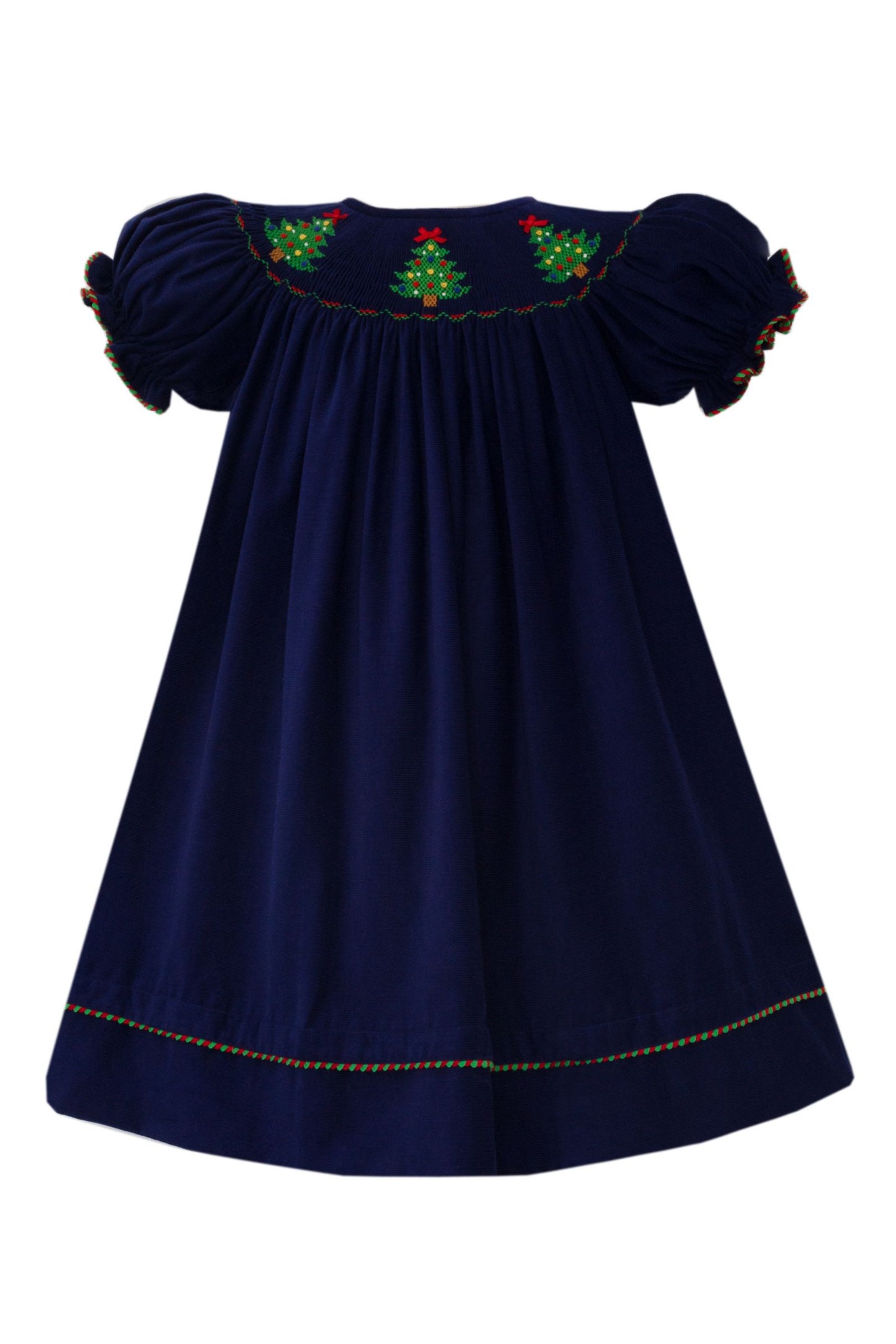 X´mas TREE GIRL´S - Navy blue corduroy bishop S/S