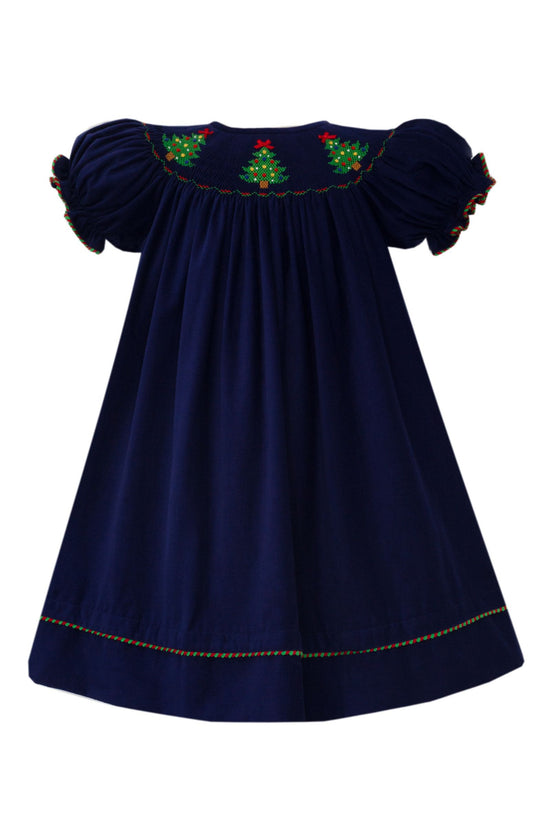 X´mas TREE GIRL´S - Navy blue corduroy bishop S/S