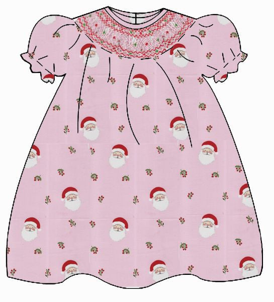 NOEL - Girl´s - Pink Santa Claus Face Print - Bishop S/S