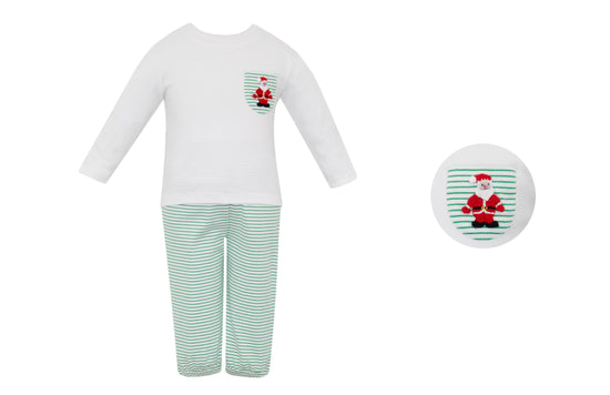 SANTA BOY´S - Green stripe knit boy´s pant set w/ white knit T-shirt L/S