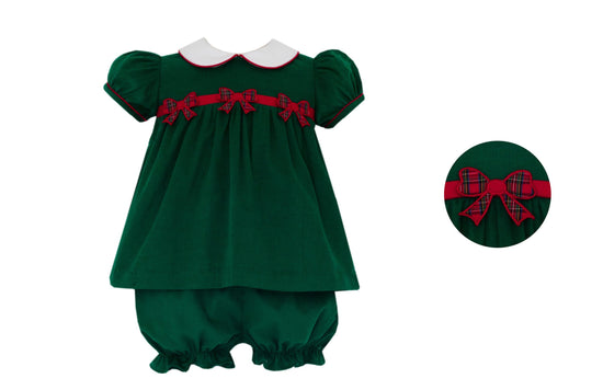 BOWS - Green corduroy bloomer set S/S