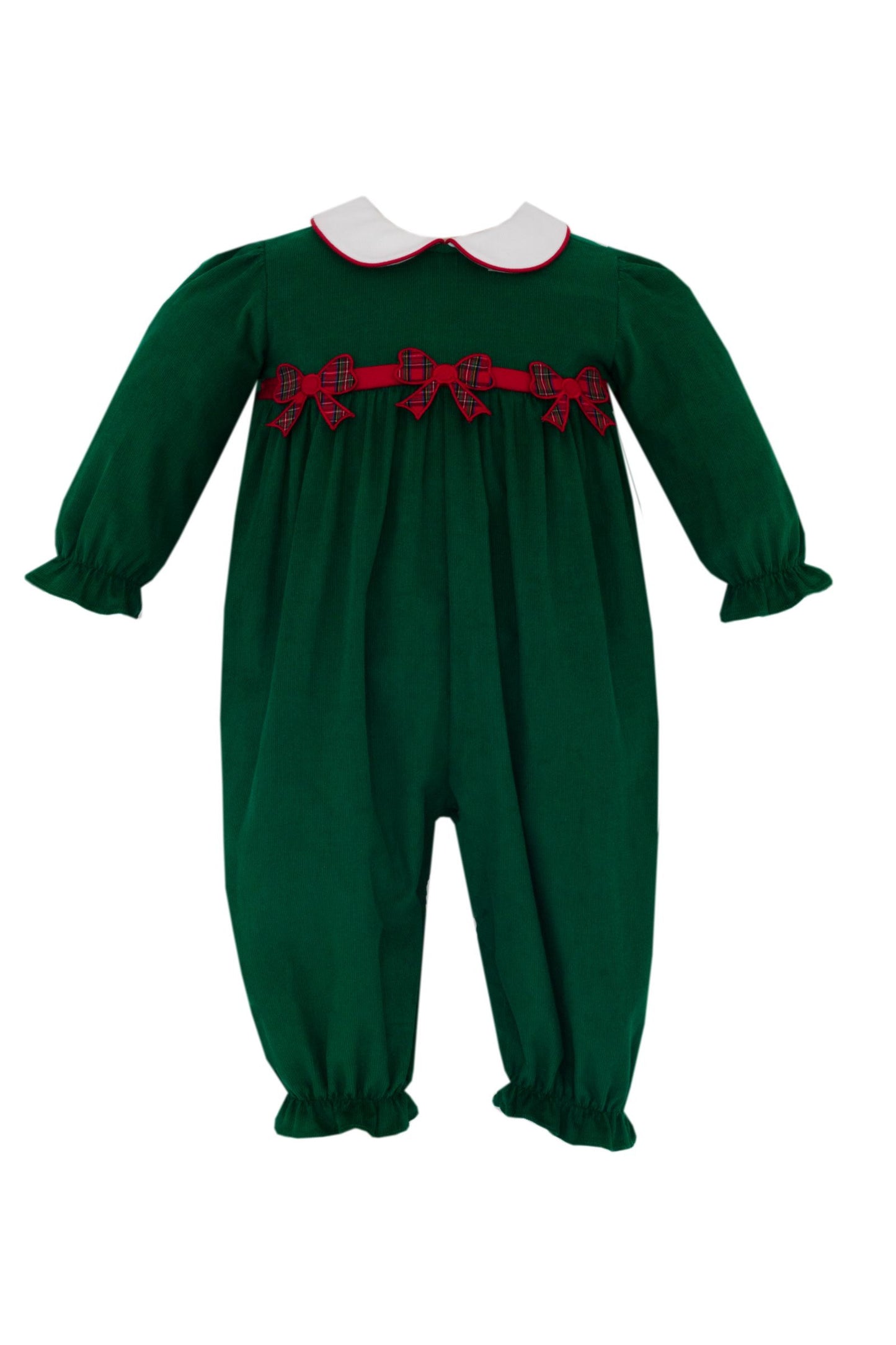 BOWS - Green corduroy girl´s long romper 0