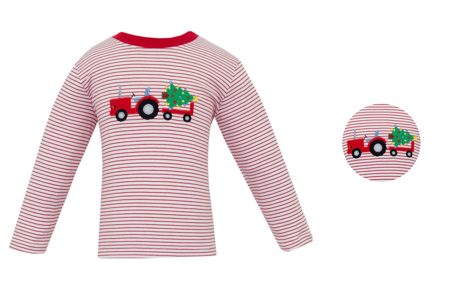 TRACTOR WITH TREE- Red knit stripe boy´s T-shirt 0