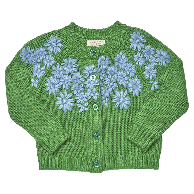 Girls Blossom Sweater - Blue Flower Embroidery