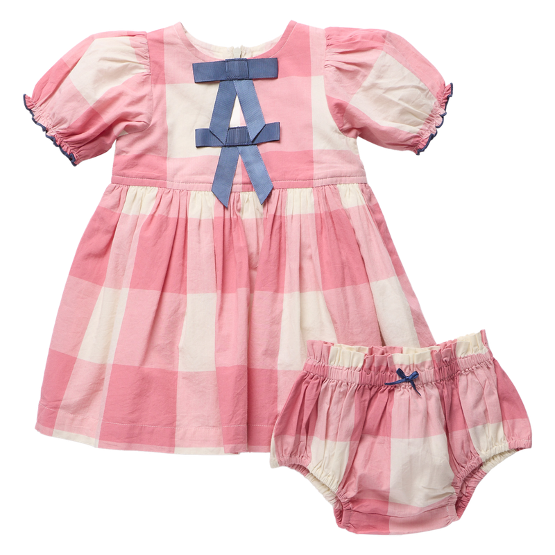 Baby Girls Hermione Dress Set- Pink Checks