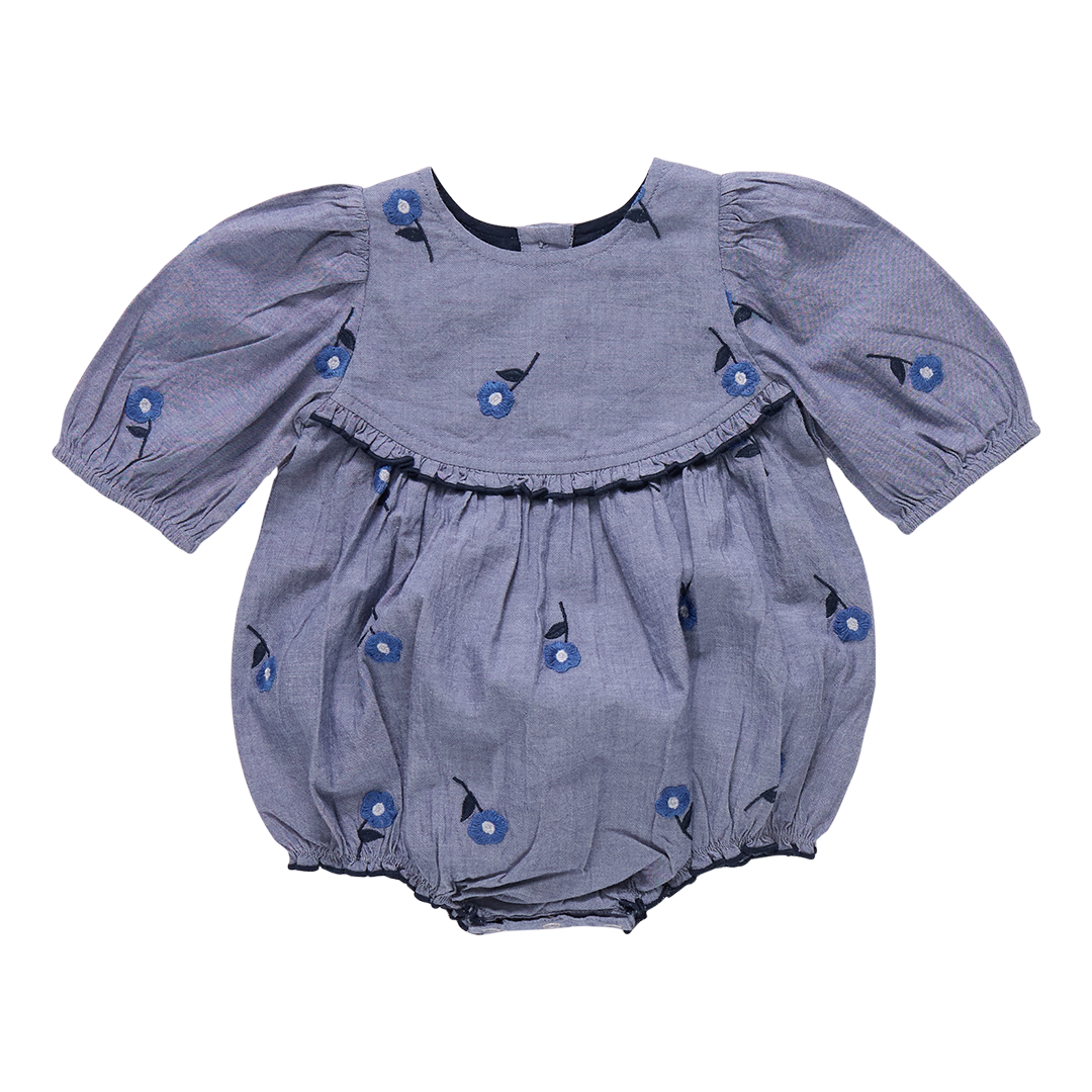 Baby Girls Rowan Bubble - Blue Blossom Embroidery