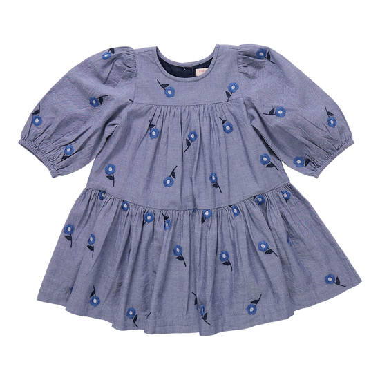 Girls Fiona Dress - Blue Blossom Embroidery