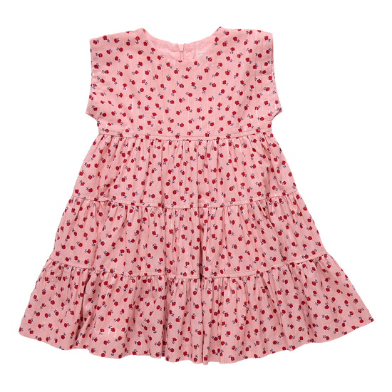 Girls Peachy Dress - Pink Tiny Roses