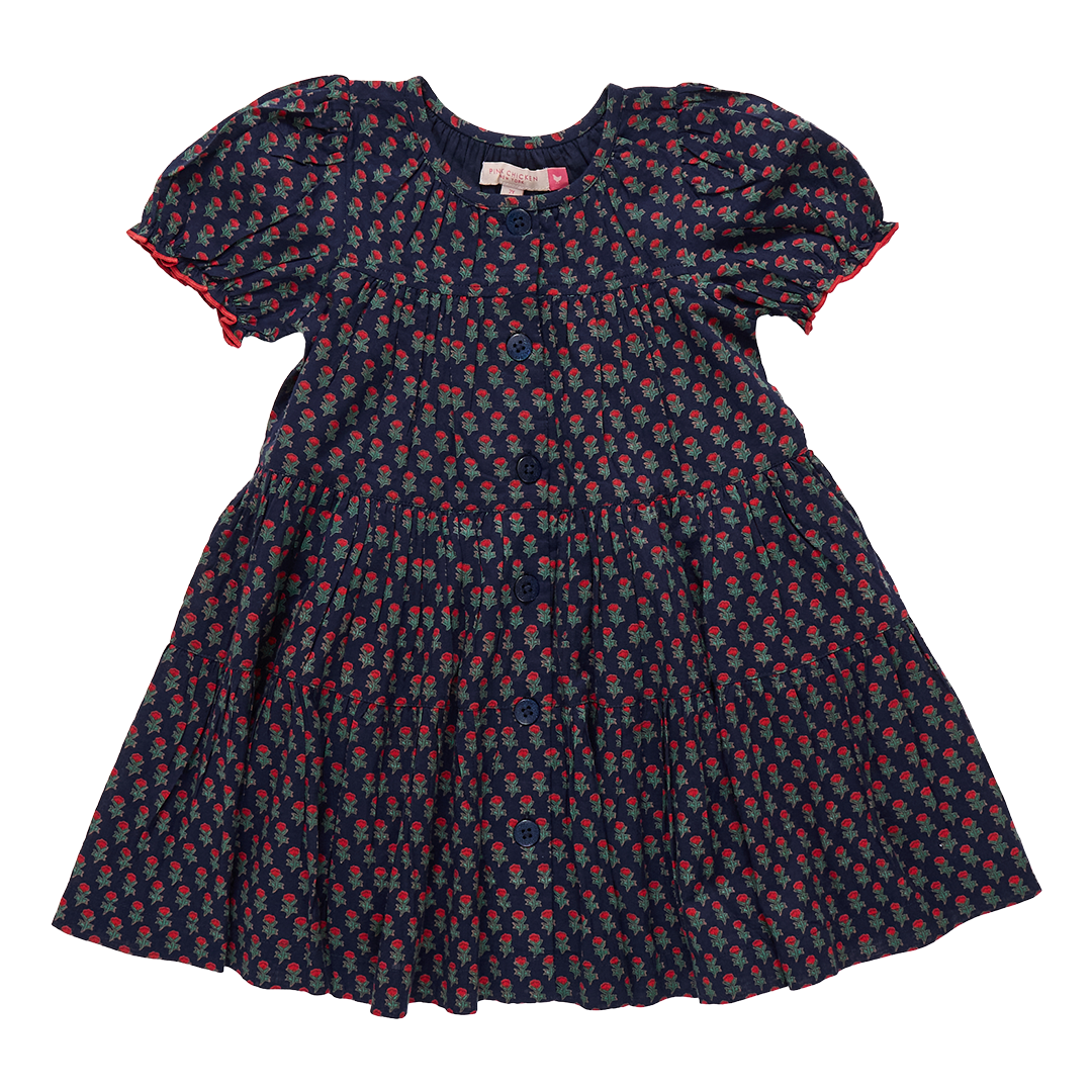 Girls Elizabeth Dress - Navy Carnation