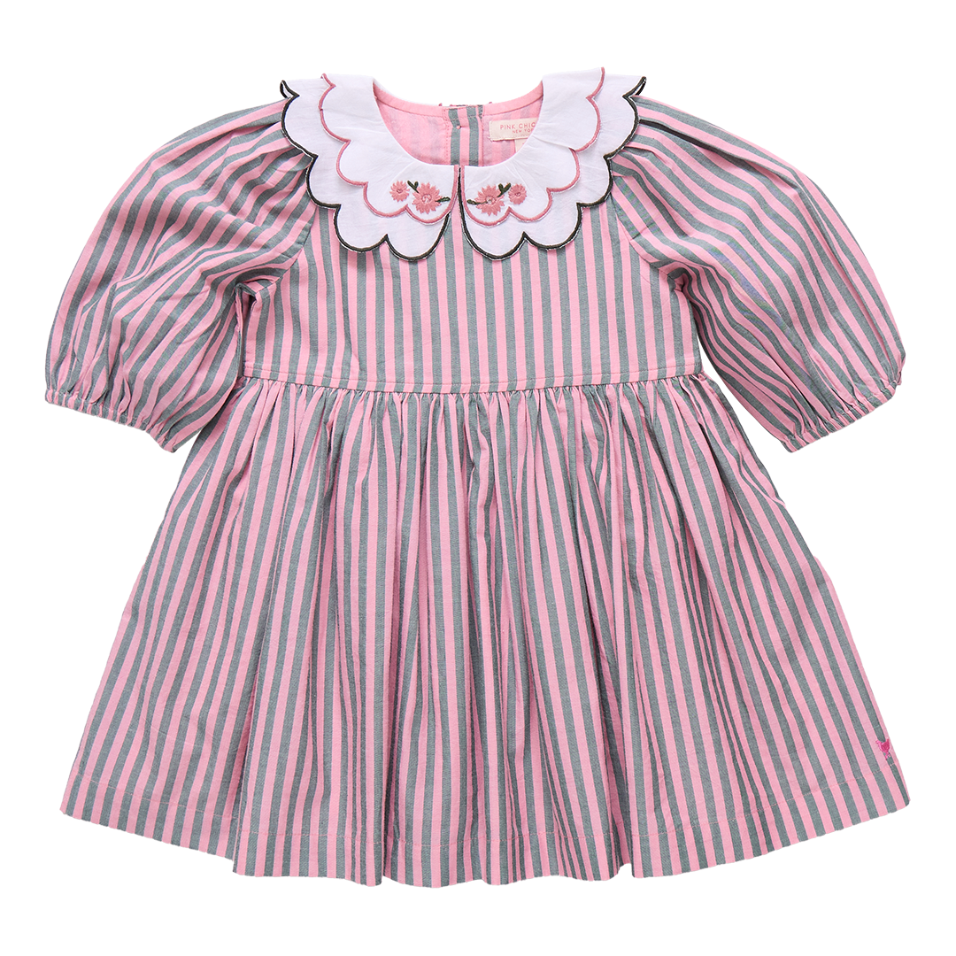 Girls Darcy Dress - Pink Green Stripe