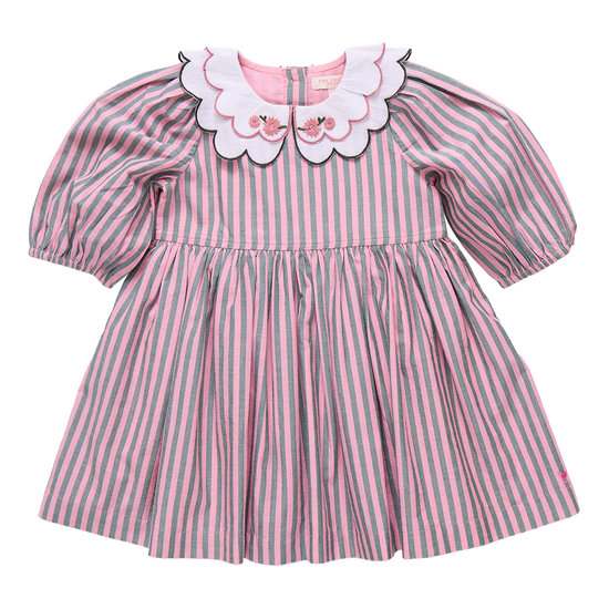Girls Darcy Dress - Pink Green Stripe