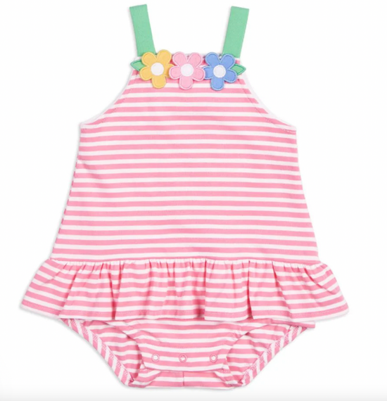 Stripe Knit Romper With Flowers 3M-24M