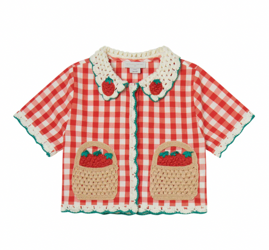 SS Check Shirt with Crochet Strawberry Basket