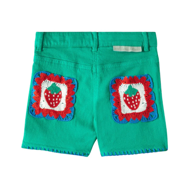 Gabardine Shorts with Crochet Strawberry Detail