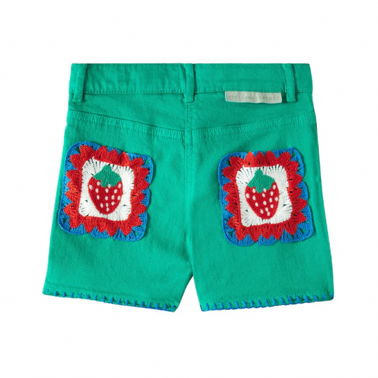 Gabardine Shorts with Crochet Strawberry Detail