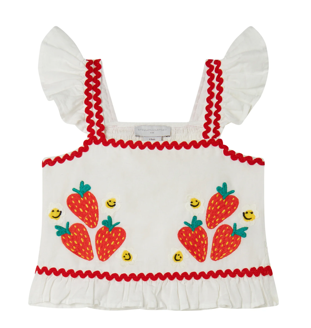 Sleeveless Top with Strawberry Flower Print