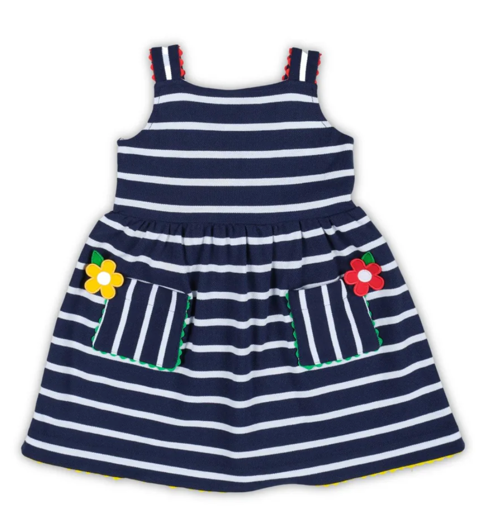 Stripe Knit Dress With Ric Rac And Flowers
