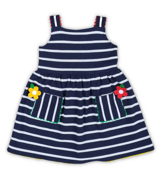 Stripe Knit Dress With Ric Rac And Flowers