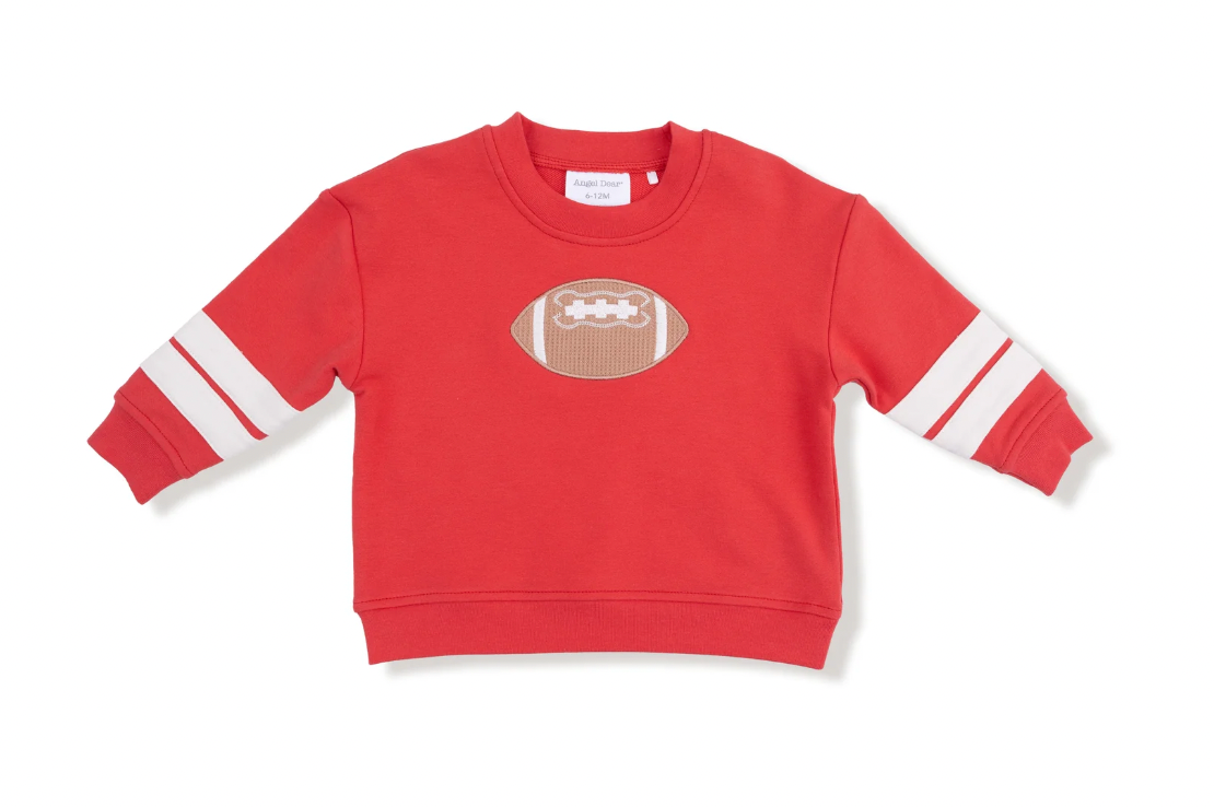 French Terry Sport - Varsity - Red - Cozy Drop Sleeve Sweatshirt W/ Varsity Stripes