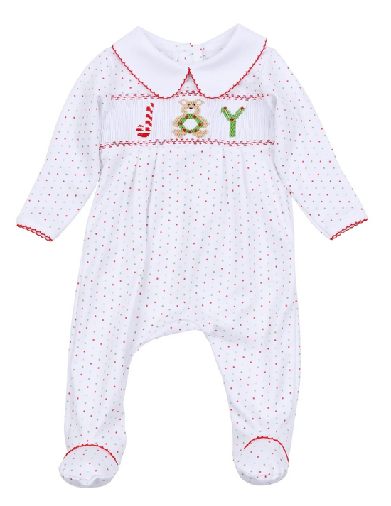 Christmas joy smocked boy footie