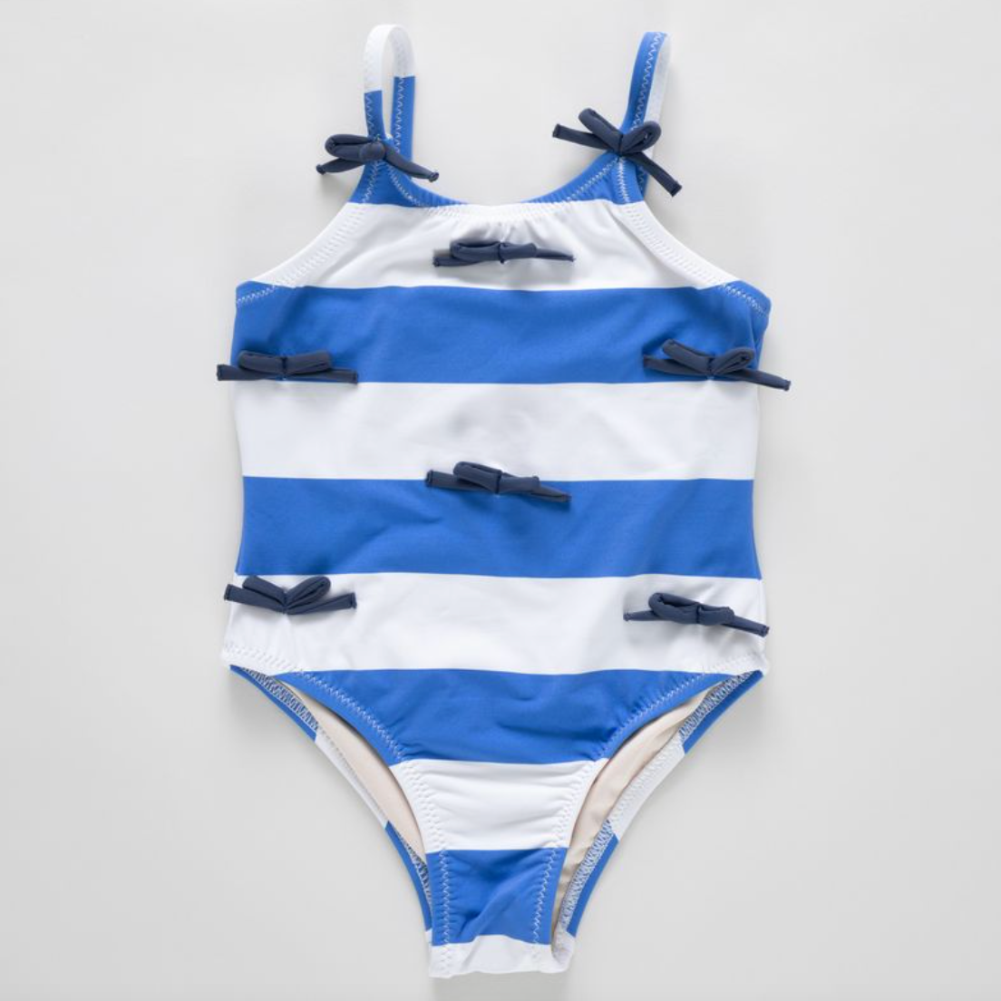 Girls Lottie Bow Suit - Wide Blue Stripe