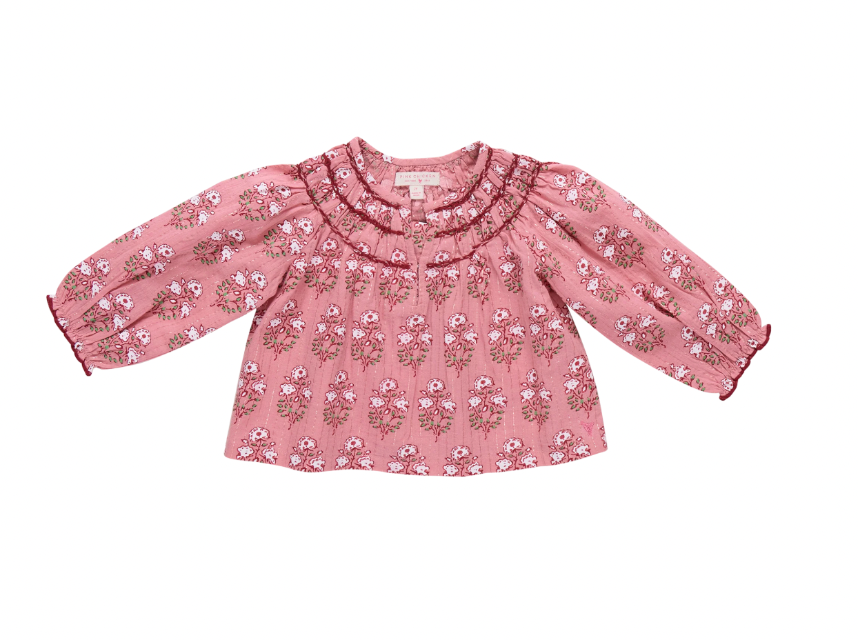 Girls Ava Top - Pink Strawflower
