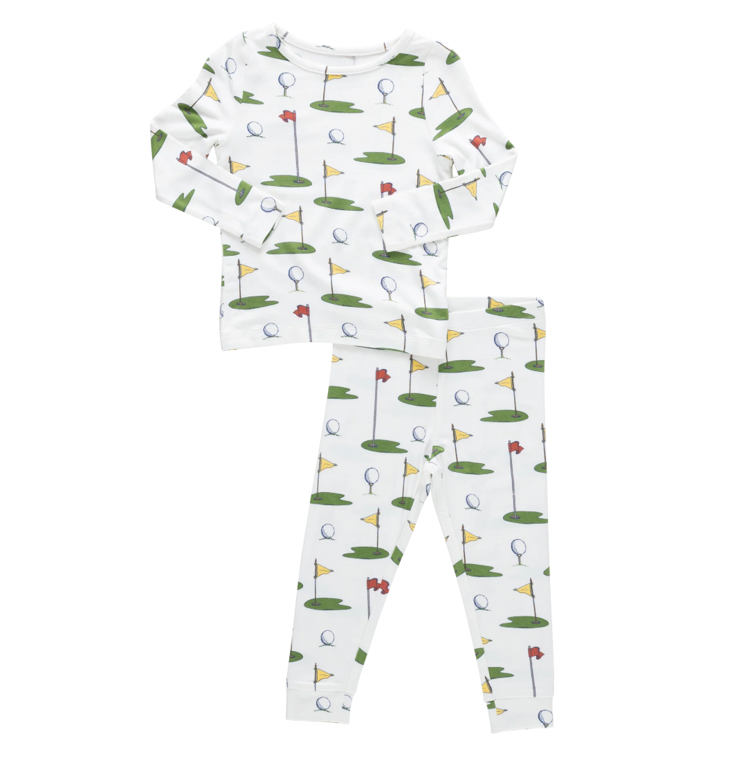 Kids Bamboo PJ Set - Cream Golf Tournament