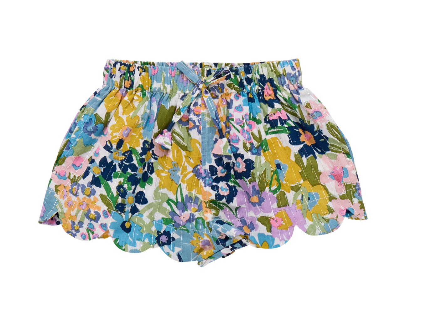 Girls Scallop Short - Blue Large Sketched Floral