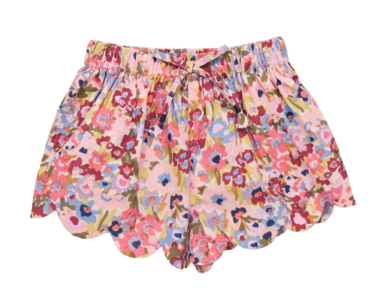 Girls Scallop Short - Burgundy Sketched Floral