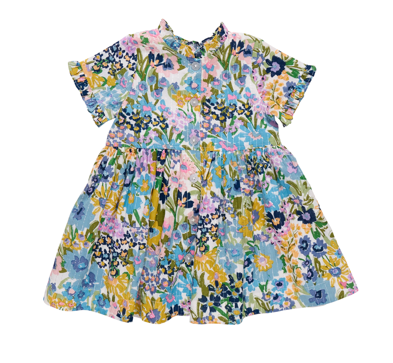 Girls Autumn Dress - Blue Large Sketched Floral