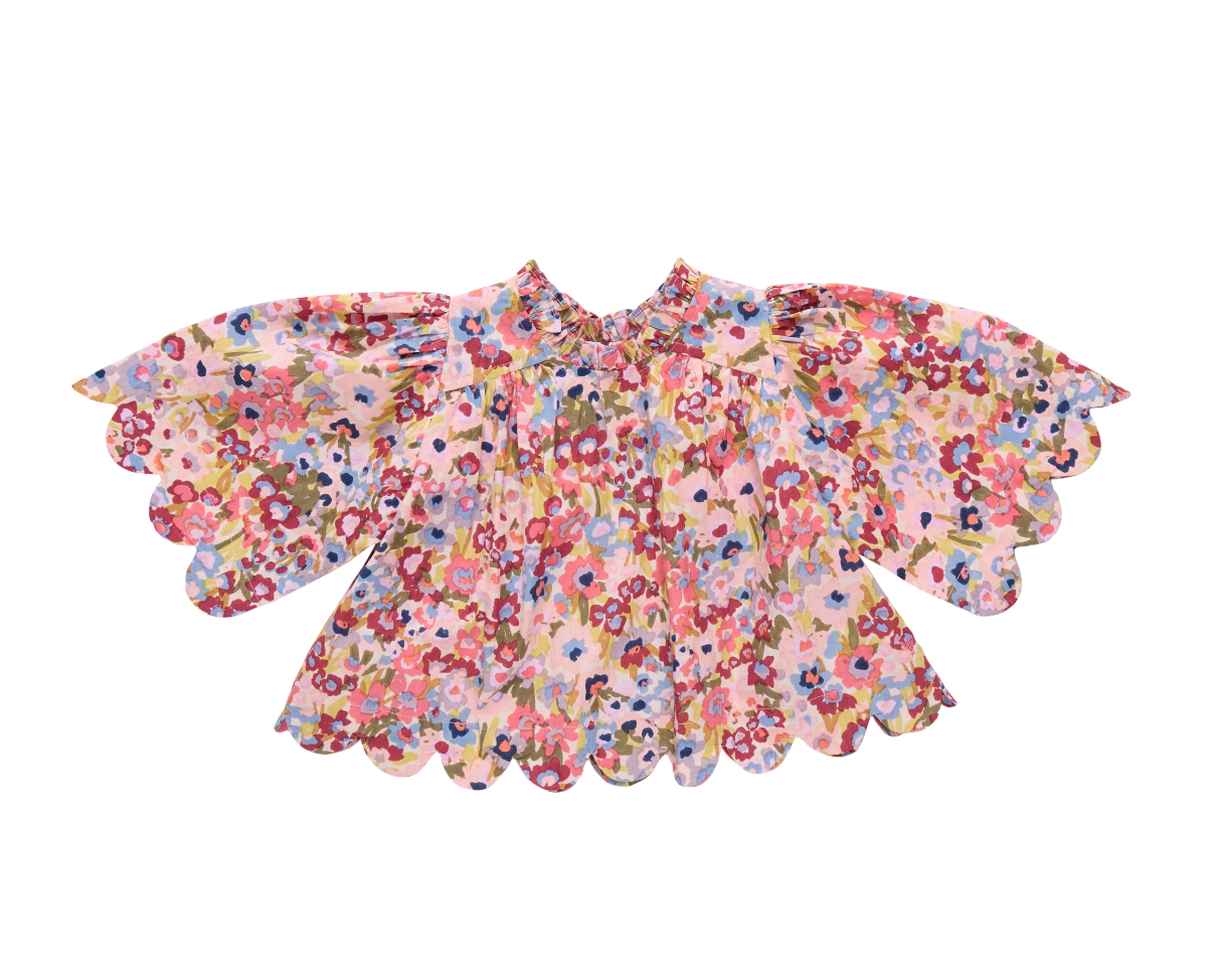 Girls Scallop Misha Top - Burgundy Sketched Floral