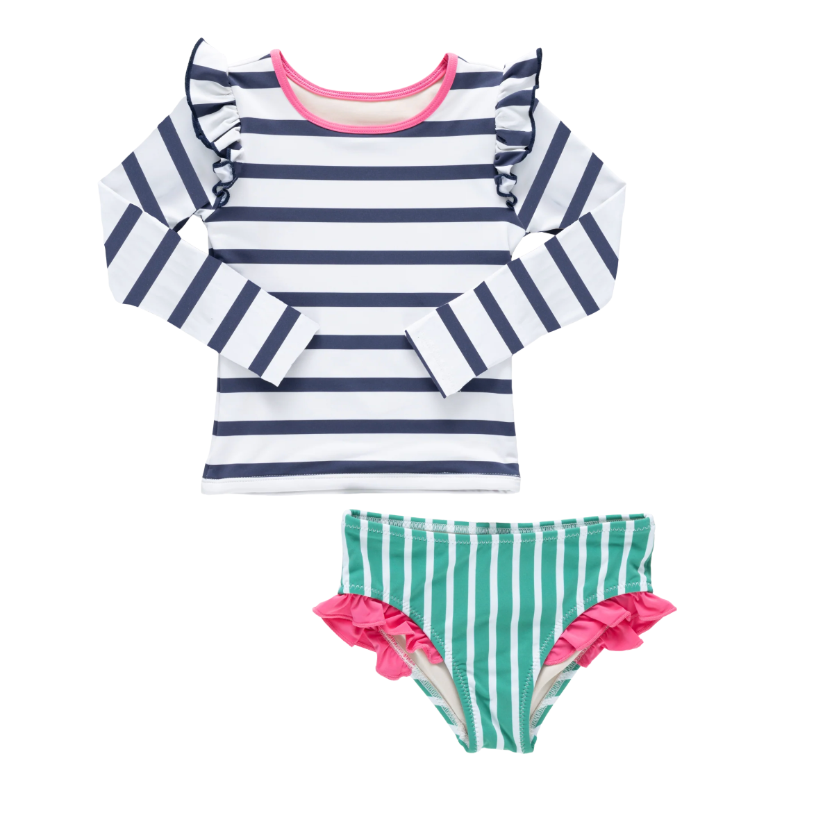 Girls Rash Guard Set - Navy Stripe