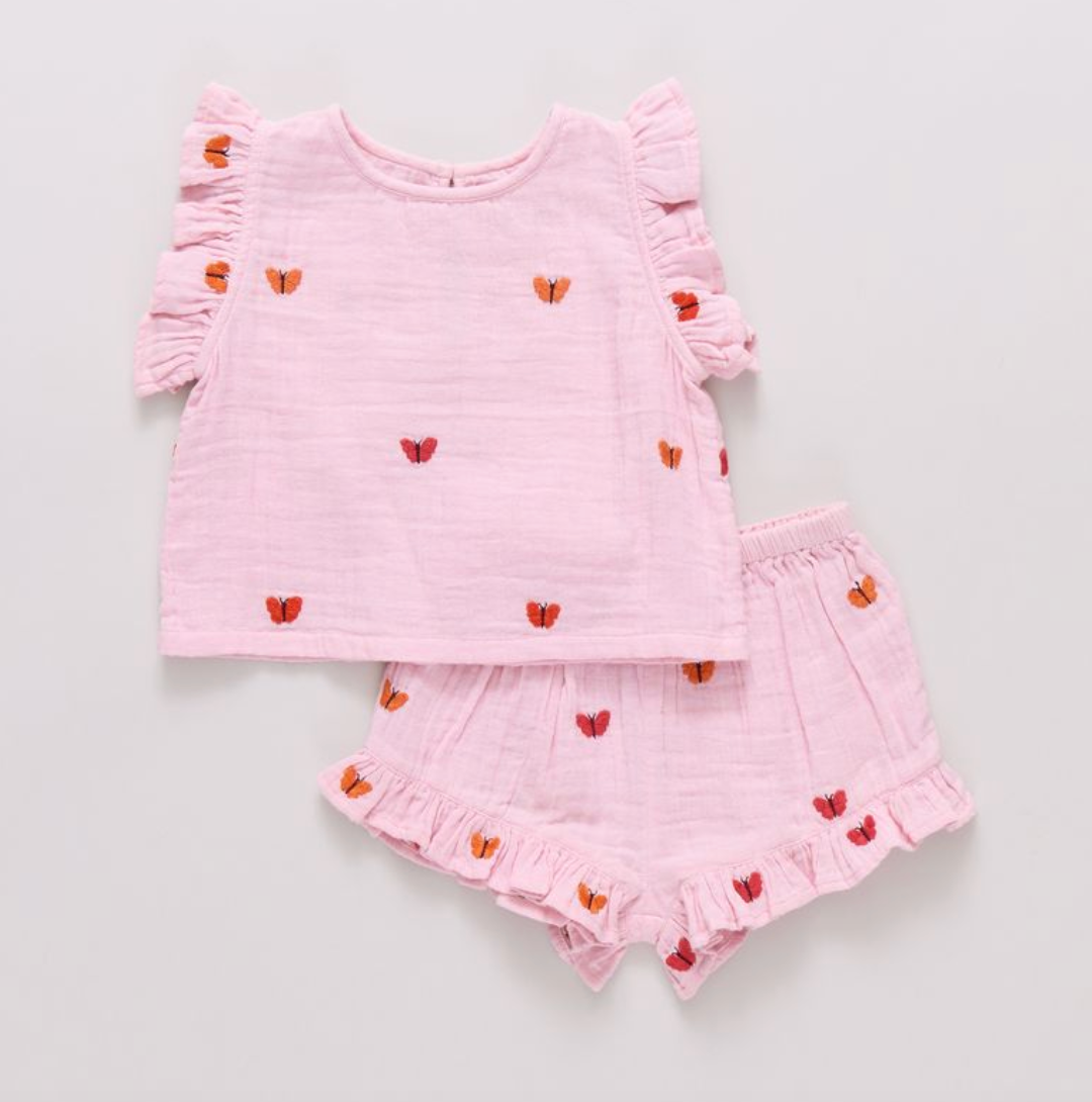 Baby Girls Roey 2-PC Set - Butterfly Embroidery