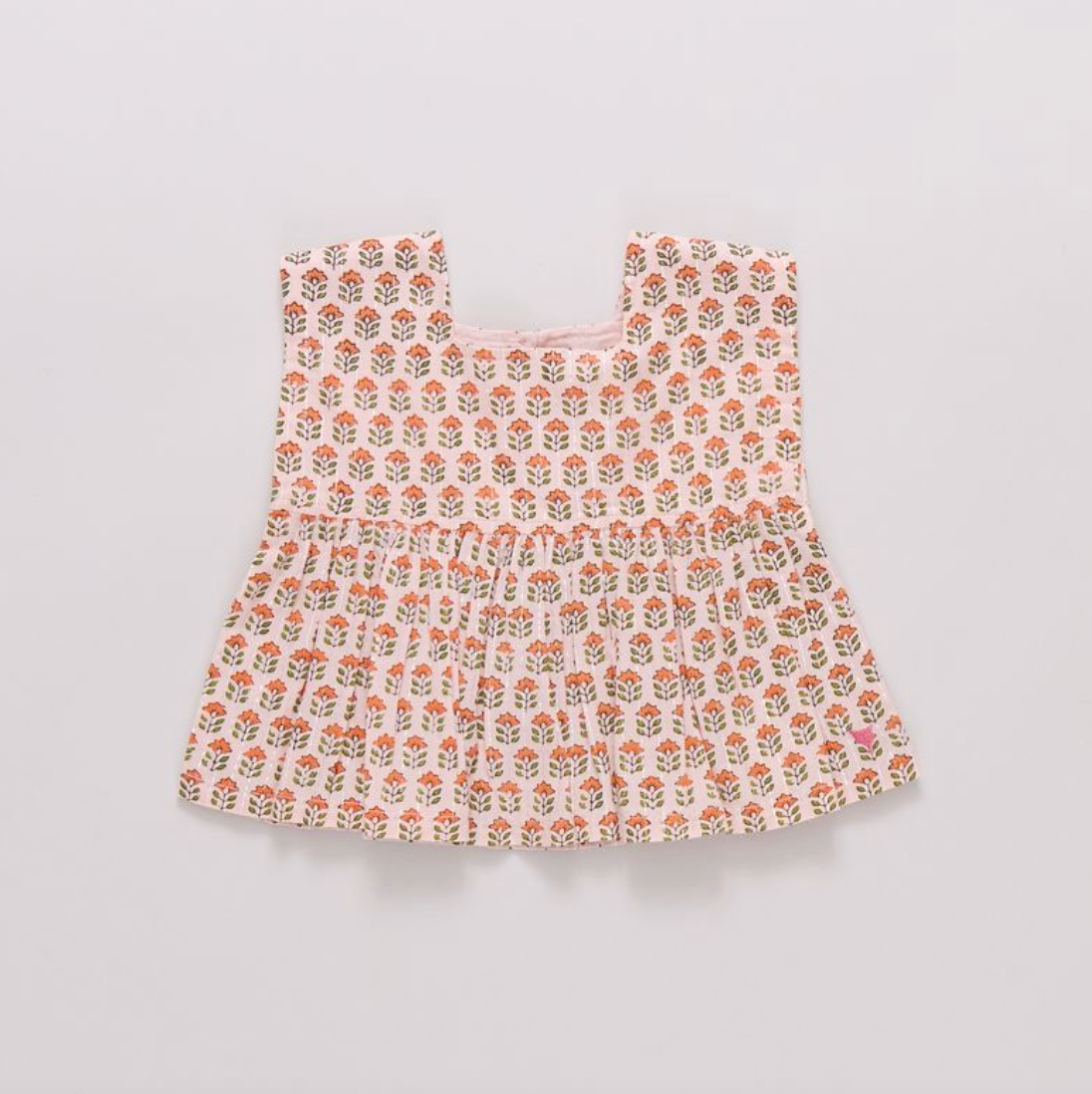 Girls Kamari Top - Pink Prairie Block Print