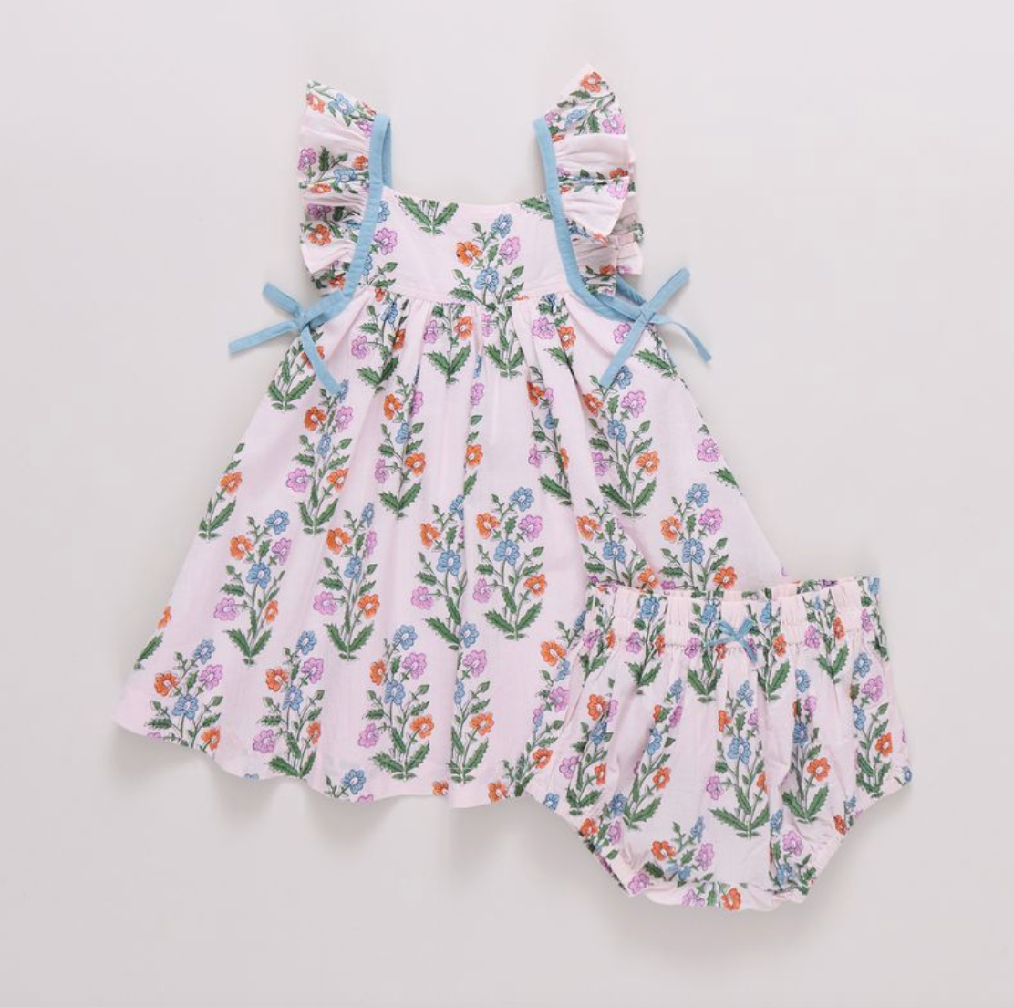 Baby Girls Ailee Dress Set - Pink Dewdrop Block Print