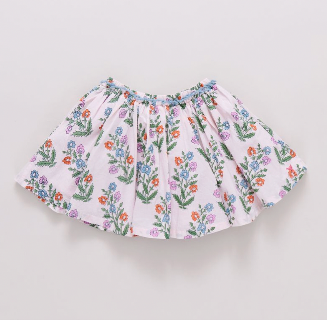 Girls Gianna Skirt - Pink Dewdrop Block Print