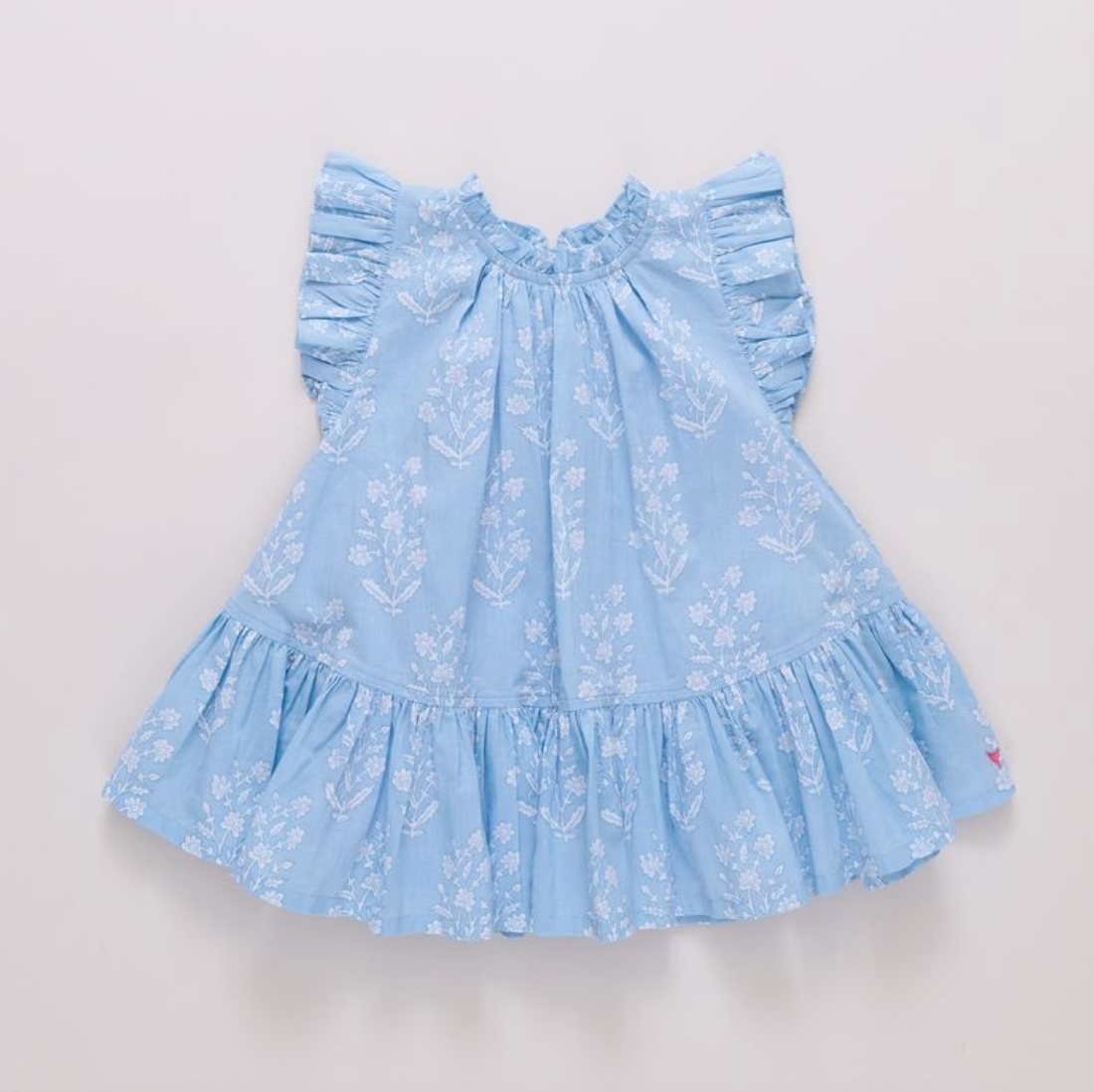 Girls Harper Dress - Blue Dewdrop Block Print