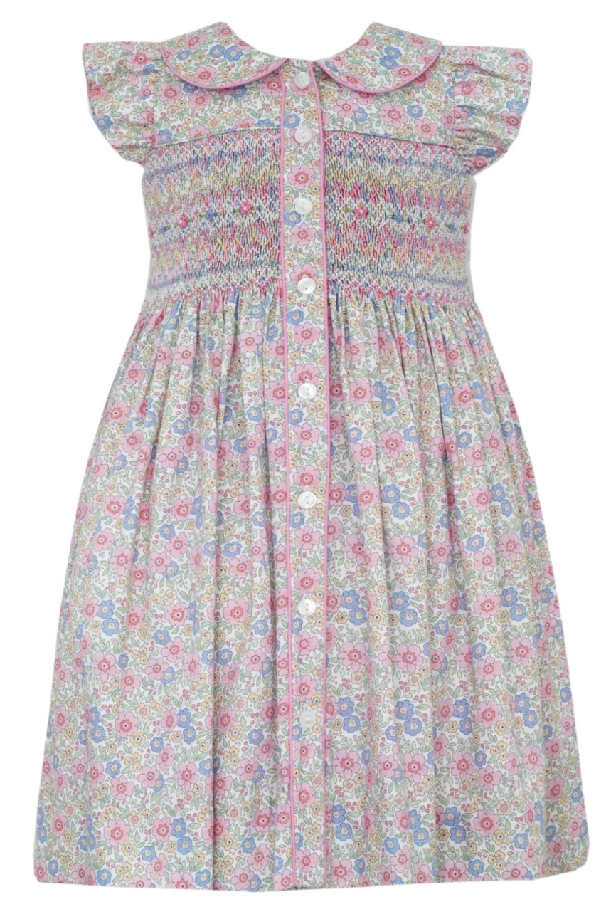 GISELLE- Pink & Blue liberty floral dress w/ ruffle sleeves