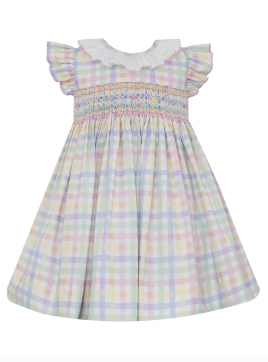 TIFFANY- Pastel Plaid Float w/ white ruffle collar - ruffle sleeves