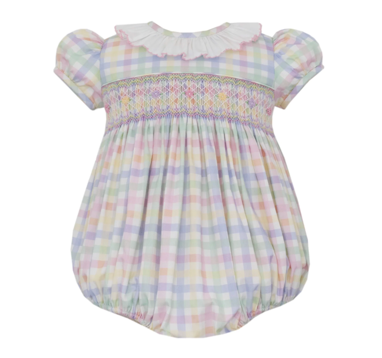 TIFFANY- Pastel Plaid Girl's bubble w/ white ruffle collar