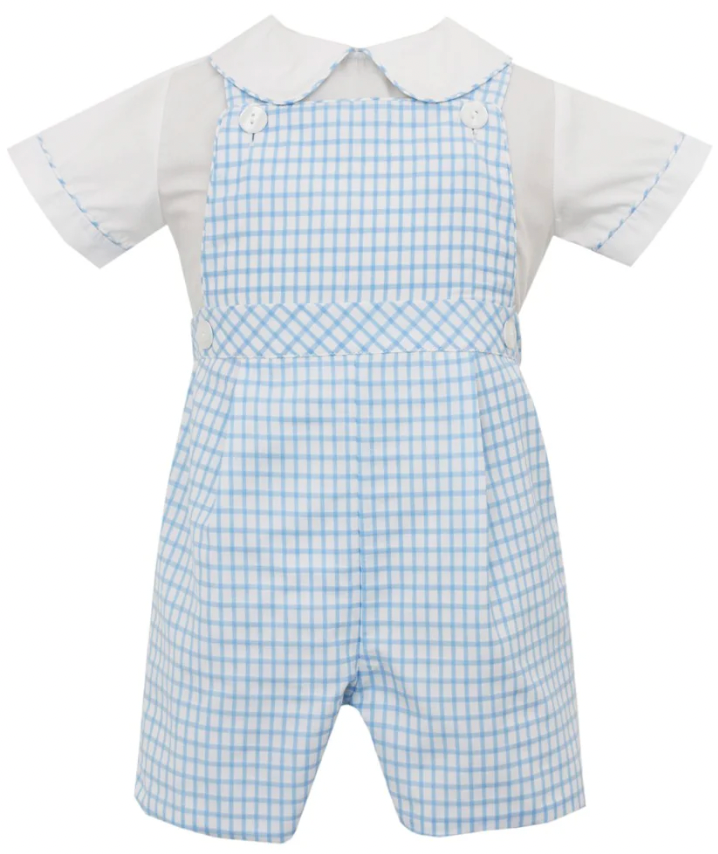 Boy's Jon Jon w/ white shirt as a set - Blue check