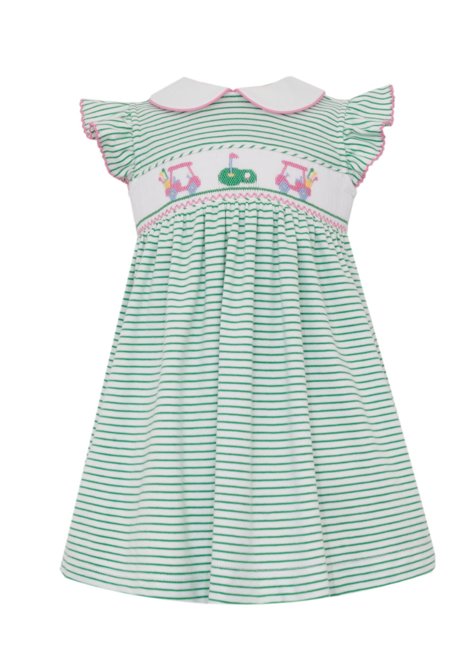 GOLF GIRL´S - Green knit stripe sleeveless dress w/ white collar