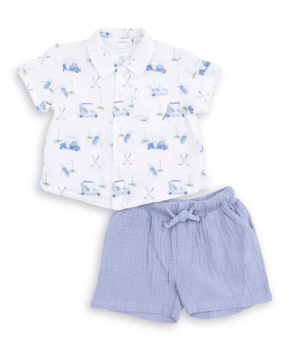 Baby Golf Carts Blue - Polo Button Up with Casual Short