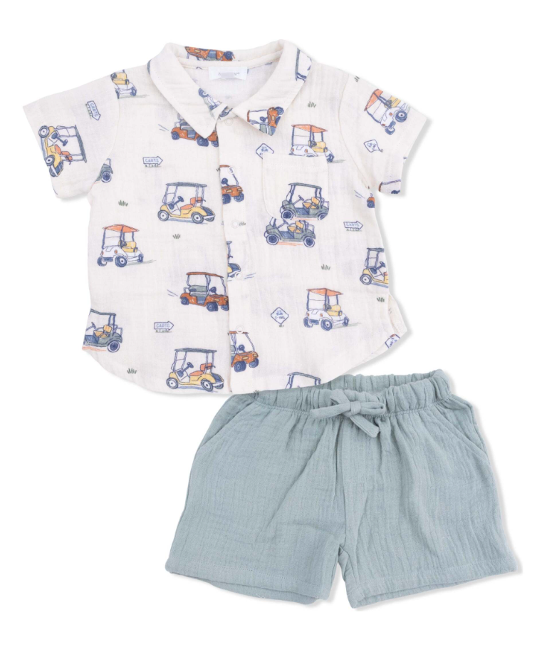 Zooming Golf Carts - Polo Button Up with Casual Short