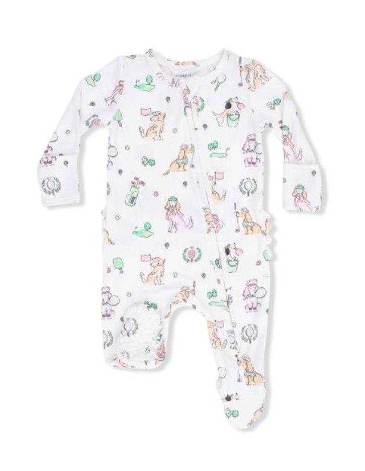 Country Club Dogs Pink - 2 Way Ruffle Back Zipper Footie